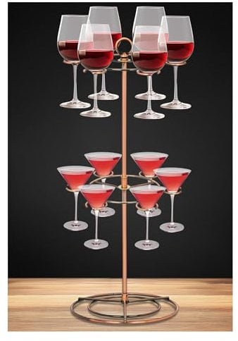 awagas 2-Tier Cocktail Tree Stand for 12 Glasses, European Style Champagne Tower Stand, Metal Wine Glass Display for Champagne Cocktails Martini at Wedding Party Family Celebration Pub (Bronze)