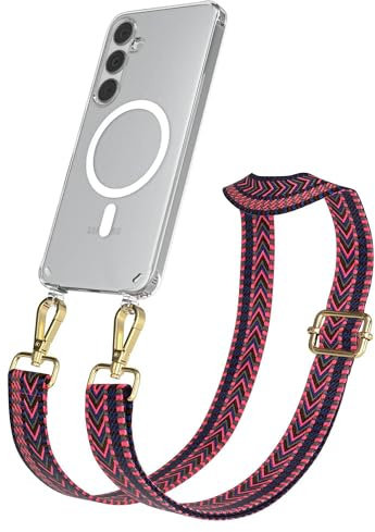 EAZY CASE Handykette - Verstellbares Taschenband kompatibel mit Galaxy S24 Plus, Schulterriemen, Handykordel mit Silikon Hülle, Qi Charging kompatibel, Umhängetasche, Pink Blau Gold