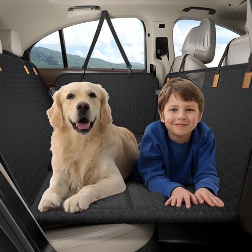 BMaoBBo Hundedecke Auto Rückbank[127x62cm],Wasserdicht,Kratzfest mit Hartschale (300 Pfund Traglast),Rücksitzschutz für SUV & Familienauto,Abnehmbar, Waschbar mit Belüftungsnetz & Tasche (Schwarz)