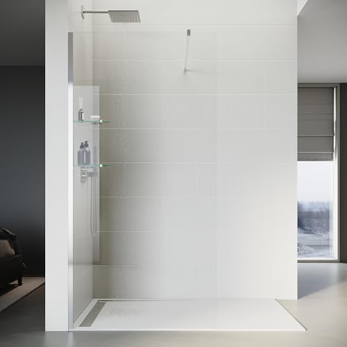 SONNI 90 x 200 cm Walk In Duschwand mit 8mm Glasböden, Dusche Duschtrennwand Glas Badewannd