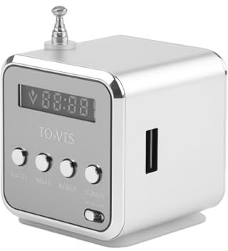 Mini radio portátil pequeña radio digital TD V26 mini altavoz reproductor de música compatible con tarjeta TF y radio USB FM portátil con antena/conector para auriculares, reproductor MP3 Plug & Play