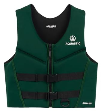 AQUASTIC Omni Schwimmweste Neopren – EN ISO 12402-5, 50N, Auftrieb, SUP Kajak Boot, Kinder & Erwachsene, Komfort Schnitt, Frontreißverschluss, D-Ring, Verstellbare Gurte, viele Größen (Grün, L)