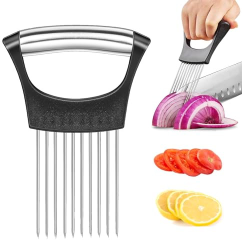 Stainless Steel Onion Cutter, Onion Holder Food Slice Assistant Vegetable Potato Cutter Slicer for Meat Onions Potatoes Tomatoes