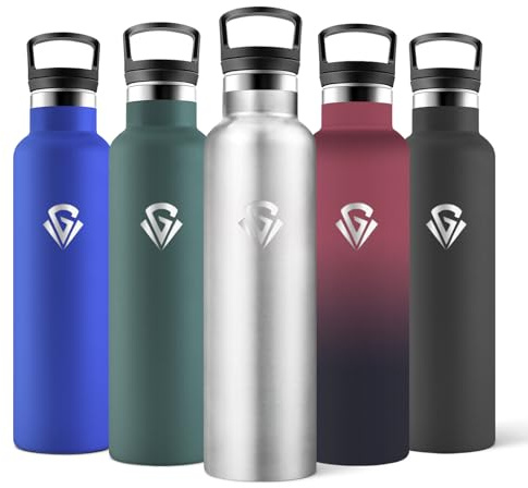 Motswedi Borraccia Termica, 750 ml Senza BPA, 2 Coperchi (Incl. Cannuccia), Borraccia Acciaio Inox, 304 Acciaio Inossidabile, Borracce Ideale per Ufficio, Campeggio, Palestra - Grigio Acciaio