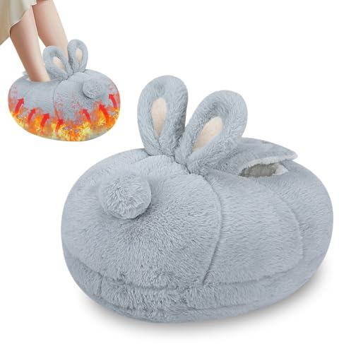 Electric Heated Foot Warmer Victop Furry USB Foot Warmer Cute Rabbit Electric Foot Warmer Heated Slippers with 3 Adjustable Temperature Fast Heat Up with Soft Teddy Fleece Lining for Women Home Office