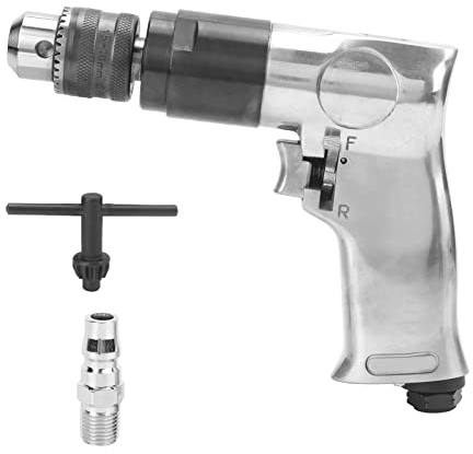Air Drill 3/8 Inch Variable Speed Forward Reverse Pneumatic Drill Powerful Lightweight Handheld Tool for Metalworking Woodworking Alloy Steel Construction (US Style)