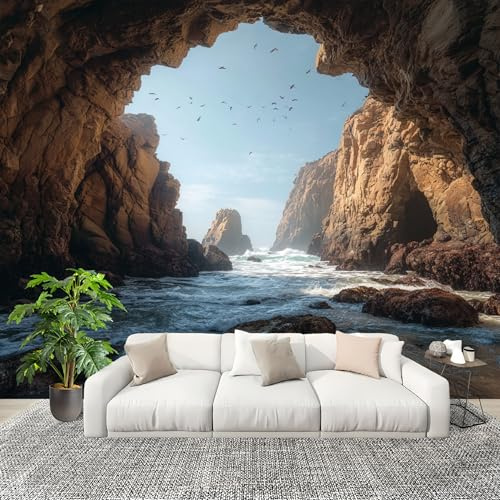 Atmungsaktiv Wandbild Foto 400x280cmKüStencanyon-Muster Fototapeten Vlies Tapeten Poster Wandtattoo Blau Moderne Wandbild 3D Effekt Wandtapete Deko