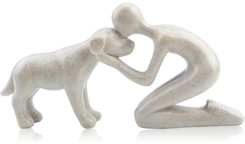 LOVIN PRODUCT Hund & Ich Skulptur, Andenken Geschenk, Sandstein | Niedliche Tischdekoration für Wohnzimmer, Herzliches Geschenk für Hundefreunde, Ideal für Schreibtisch oder Fensterbank