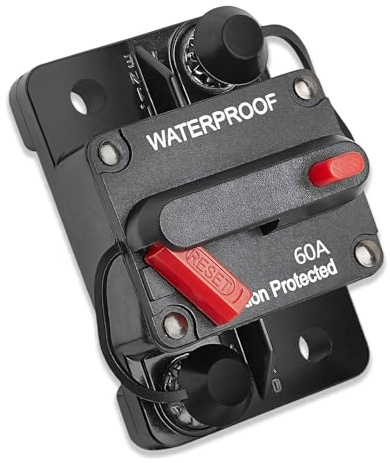 60A Circuit Breaker 12V-48V DC, Inline Fuse Holder Inverter with Manual Reset Waterproof for Car, Marine, Boat, Truck, RV, Solar Inverter System, Audio, and Battery Protection
