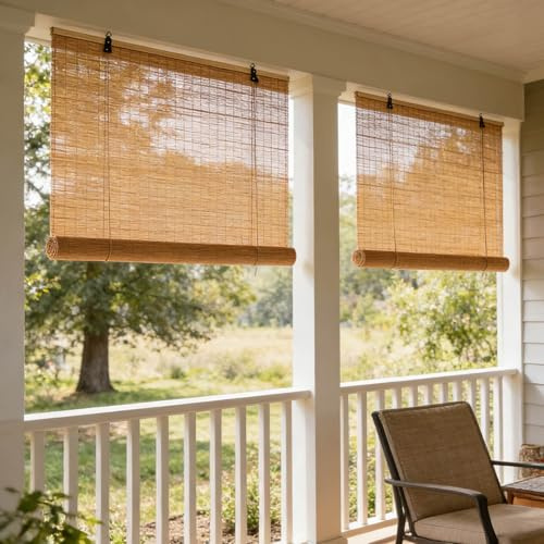 Tenda A Rullo In Bamboo Naturale Tapparelle Avvolgibili Bamboo Esterno 45 50 60 110 120 140cm Cortina Di Bambù Tende Romane per Finestre Soggiorno Cucina Filtranti/Anti-UV/Traspiranti(W65xH100cm)