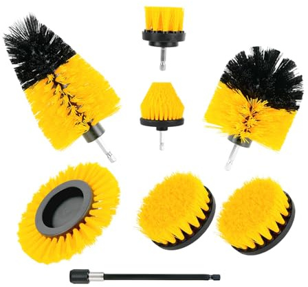 Hniuyun 8-Piece Drill Brush Attachment Set with Extension Handle, Power Scrubber Kit for Deep Cleaning - Bathroom, Kitchen, Tile Grout, Floors, Bathtub, and Car Interiors