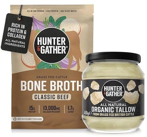 Premium Beef Nutrition Duo, Bone Broth Powder + Organic Beef Tallow | Bone Broth Powder + Organic Grass-Fed Beef Tallow