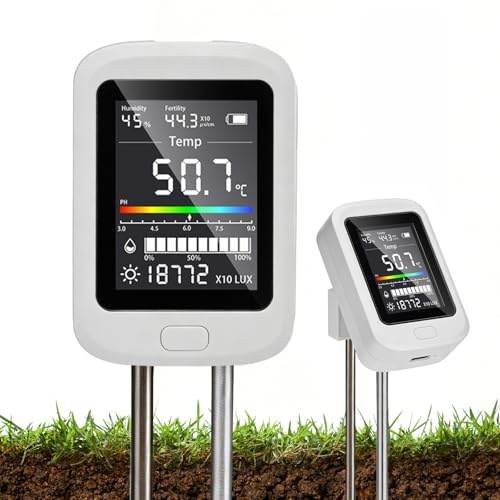6-In-1 Misuratore del Terreno,Misuratore di Umidità per Piante,Sensore di Umidità del Suolo,Misuratore del PH del Terreno,Igrometro per Piante e Tester del Terreno per Prato,Giardino e Piante in Vaso