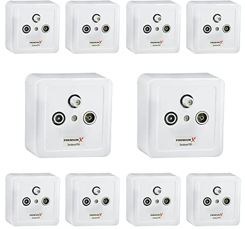 10x PremiumX PX3 Antennendose 3-Fach Enddose Antennen-Dose Einzel und Stichleitungsdose Aufputz Unterputz SAT-TV-Radio HD Multimediadose