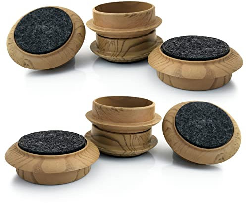 Medipaq Felt Castor Cups – 8x Small 44mm Dark Wood Grain – Protects Wooden & Smooth Floors – Chair & Furniture Leg Protectors