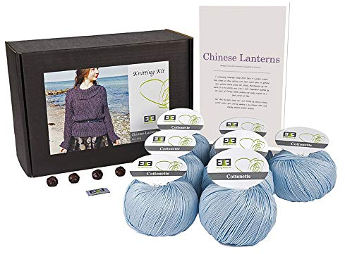 DesignEtte XXX - 100 Prozent Aus Ägyptischer Baumwolle, Groß, Gestrickt, Motiv Chinesische Lampions, Hellblau, 2 Stück