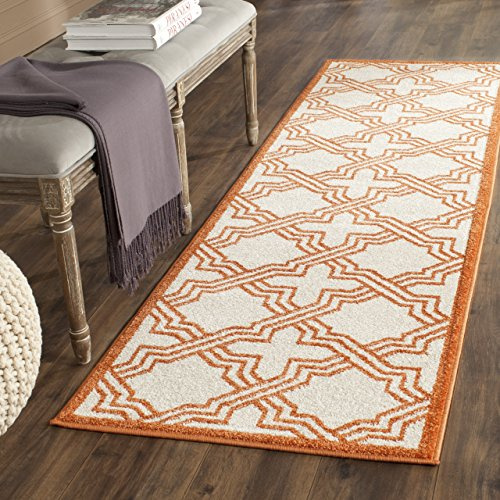 SAFAVIEH Amherst Collection Runner Rug - 2'3 x 7', Ivory & Orange, Geometric Design, Non-Shedding & Easy Care, Ideal for High Traffic Areas in Living Room, Bedroom (AMT413F)