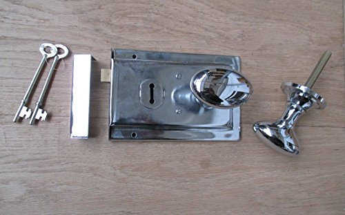 IRONMONGERY WORLD® Polished Chrome Traditional Old Vintage Style Rim Door Lock & Rim KNOB Set Handles (Oval Rim KNOB)