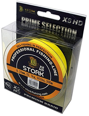Stork HDx8, 8-Fach geflochtene premium Angelschnur 300m (Gelb, 30 lbs / 13.6 kg / 0.22 mm)