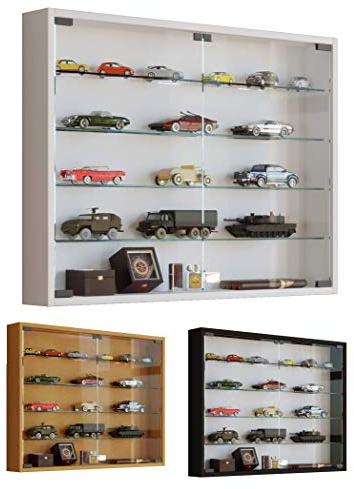 VCM Glasvitrine hängend | Vitrine Glas mit ESG-Sicherheitsglas | Maße ca. H. 60 x B. 80 x T. 10 cm | Hängevitrine Glas | Modern und platzsparend | Glas Vitrinenschrank - Mandosa L Buche