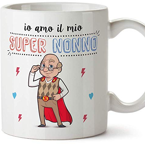 Mugffins Nonno Tazza/Mug - Io Amo Il Mio Super Nonno - Idea Regalo Festa del papà/Tazza Miglior Nonno in Ceramica. 350 ml