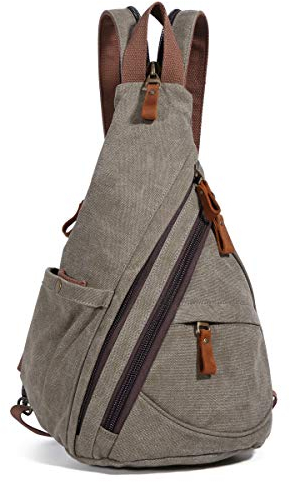 Canvas Sling Bag Rucksack Damen und Herren – Schulterrucksack Umhängetasche Crossbag Verstellbarem Schultergurt Perfekt für Outdoorsport, Wandern, Radfahren, Bergsteigen, Reisen (6881-Olivgrün)