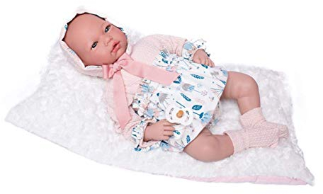 Muñecas Guca - Puppe Reborn Lola mit Blumenkleid und Kapuze, 46 cm, Mehrfarbig (18048)