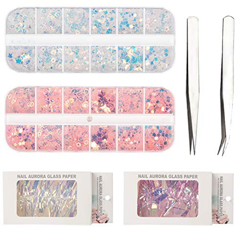 AirSMall 26Stk. Nagel Sticker Set Nägel Glitzer Damen Pailletten Nailart Strasssteine Nagelfolie Transferfolie Maniküre Mädchen Nagelkunst Nageldesign Nagelschmuck