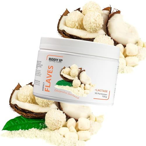 BODY IP Perfect Flaves Geschmackspulver zuckerarm & wenig Kalorien | Kokospraline | Geschmackspulver für Magerquark uvm. mit Lactase & leckeren Stückchen | Intensiver Geschmack & Süße | 150g