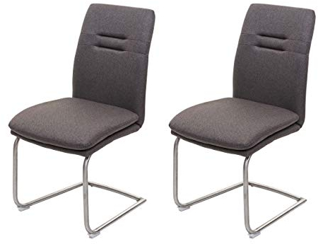 Mendler 2er-Set Esszimmerstuhl HWC-H70, Küchenstuhl Freischwinger Stuhl, Stoff/Textil Edelstahl gebürstet - grau-braun