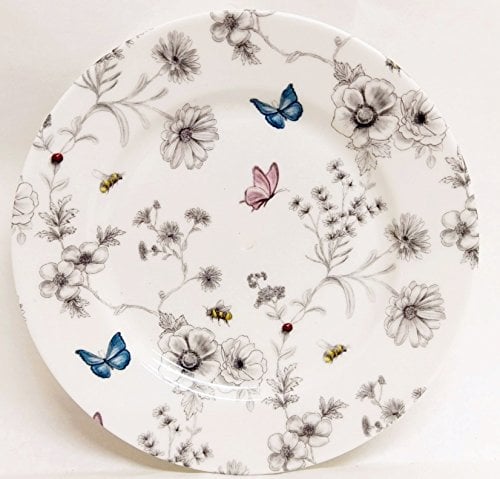 Secret Garden Plates 6 15 cm Set of 2 Fine Bone China Flowers Butterflies Bees Hand Decorated in UK
