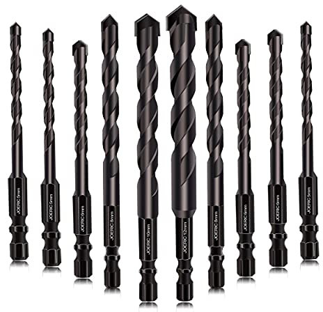 JOERIC 10PCS Black Masonry Drill Bits, Concrete & Tile Drill Bit Set, Tungsten Carbide Tipped, 5-12mm, for Concrete, Brick, Glass, Plastic & Wood