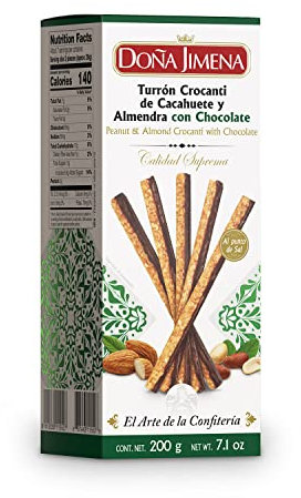 DOÑA JIMENA - Sticks Turrón Crocanti de Cacahuete y Almendra con Chocolate (Al Punto de Sal) 200 Gramos