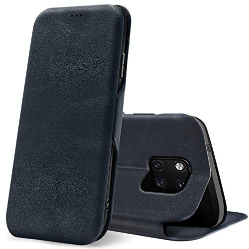 CoolGadget Klapphülle für Huawei Mate 20 Pro mit Kartenfach Blau | Business Flip Case mit Standfunktion, Magnetverschluss, strukturierte Oberfläche, schlank und leicht