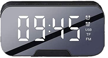Verve Jelly Digital Alarm Clock Radio Speaker Bluetooth Wireless with FM Radio Mirror Surface Night LED Lamp Music Player with TF Card Inserted USB Charging for Bedroom Snooze (Black)