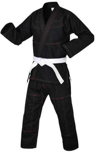 Knockout Fight Gear Brazilian Jiu Jitsu Gi For Men, BJJ Gi Women Grappling gi ULTRA LIGHT, PRESHRUNK Sweat Wicking Fabric, Machine Washable With Free White Belt (Black A0)