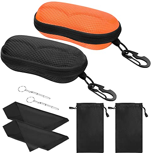 MoKo Custodia Porta Occhiali Semi Rigide in Eva, 2 Pezzi Custodie Occhiali Universali con Chiusura a Cerniera, Accessori Gancio, Cacciavite, Custodia per Occhiali da Sole, Nero & Arancione
