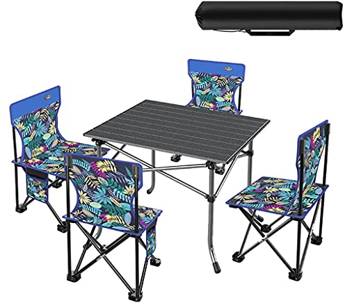 BBGS Tragbarer Campingtisch und 4 Stühle mit Aluminium-Tischplatte, Klapptisch für Picknick, Camp, Strand, Nützlich zum Essen, Schneiden, Kochen (Size : 53x50x50cm)