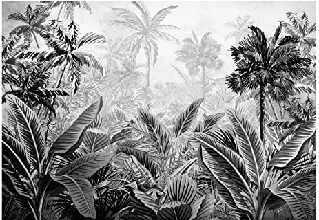 WallArena - Vlies Fototapete Wald Dschungel Amazonia schwarz weiß 368x254 cm - Fototapeten - Tapeten - für Wohnzimmer Schlafzimmer - Vliestapete Wandtapete Tapete 3D Effekt- inkl. Kleister