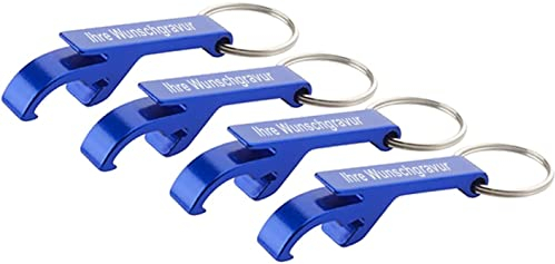 Flaschenöffner Schlüsselanhänger mit Name Wunschname Wunschtext personalisiert, Bieröffner mit Gravur, Bierflaschenöffner aus Aluminium mit Schlüsselring (20, blau)