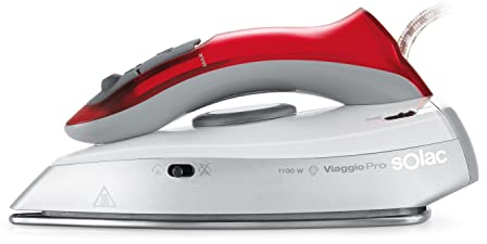 Solac - Plancha de vapor Viaggio Pro 1100W | Plancha de viaje | Bivoltaje 120-240V | Caudal vapor regulable 0-10g/min | Compacta | Mango abatible | Vapor vertical | Suela cerámica | Vaso de llenado