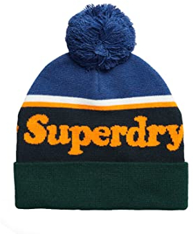 Superdry Damen Vintage Classic Logo Beanie Baskenmütze, Azul Marino crepúsculo/Naranja Jaffa,