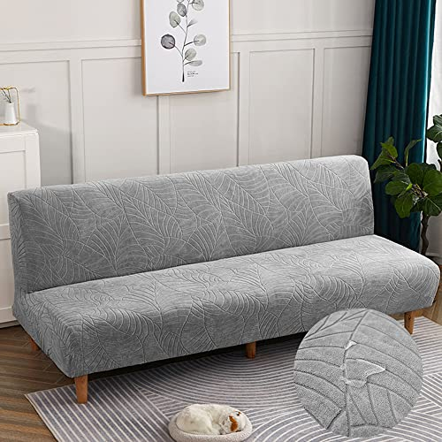 DOTBUY-SHOP Jacquard Sofabezug Ohne Armlehnen Wasserdicht Armlose Sofabettüberzug, Stretch Weich Antirutsch Sofa Schutz Schonbezug für Klappsofa Bett ohne Armlehnen (Hellgrau,160-190cm)