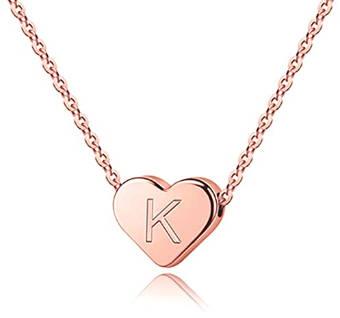 TINGN K Initial Necklace Girls Jewelry, Tiny Heart 14K Rose Gold Plated Jewelry for Girls Alphabet Initial Necklace Gifts for Teen Girls Heart Initial Necklace Letter Necklace for Women Girls Jewelry