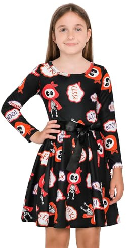 A2Z 4 Kids Girls Skater Dress Long Sleeves Multi Colors Skull Print - Skater Dress 662 Black._5-6
