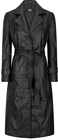 TruClothing.com Womens Real Leather Trench Coat Mac Classic 3/4 Long Black 1980s Vintage Retro