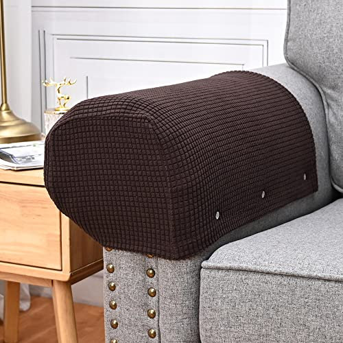 VIKAUL Stretch-Armlehnenbezüge, 2er-Set, Sessel-Schonbezüge, rutschfest, für Sofa, Stuhl, Armlehnenschutz, Schutz für Liegestuhl, Sofa, Couches, Stuhl, dunkles Kaffee
