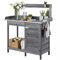 Yaheetech Tavolo Lavoro da Giardino per Piante in Legno con Ripiano in Metallo Spazioso Cassetto e Armadietto Banco per Giardinaggio 112 x 46,5 x 125 cm Grigio