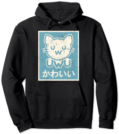 Japanisches UwU-Katzen-Poster im Retro-Vintage-Stil, süßes Kawaiikätzchen Pullover Hoodie