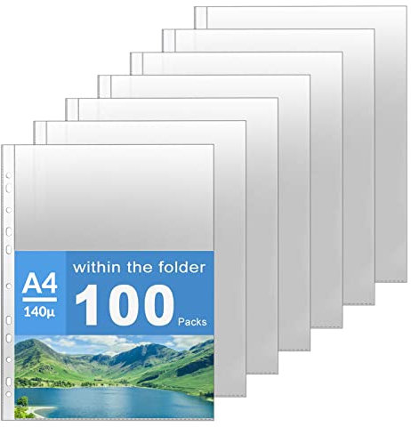 ZOOQUE 100 Transparent Prospekthüllen,Din A4 Klarsichthüllen 140μ Glasklar Fotohüllen Plastikhülle Prospekthüllen für Dokumente Papiere Akten Ordner